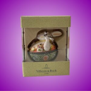 Vintage Villeroy & Boch white rabbit egg porcelain hinged trinket box w/ box